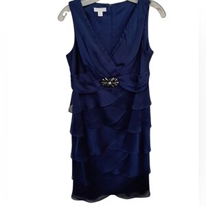 London Times Deep Blue Layered Mini Dress